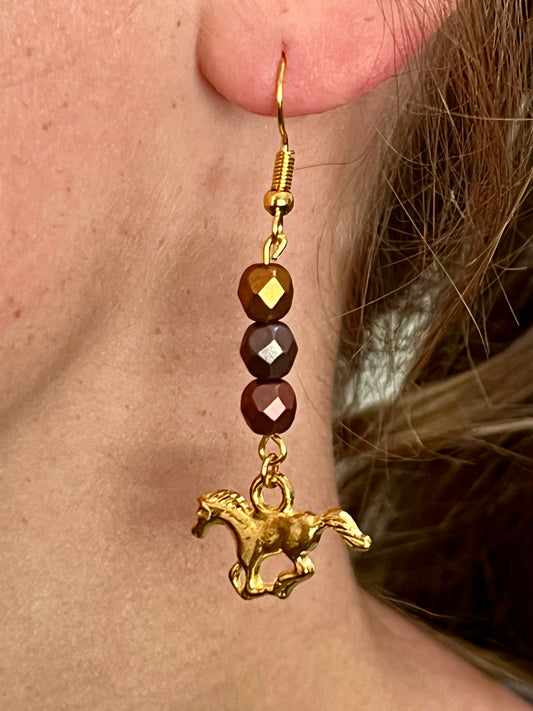 Gold Running Horse Earrings