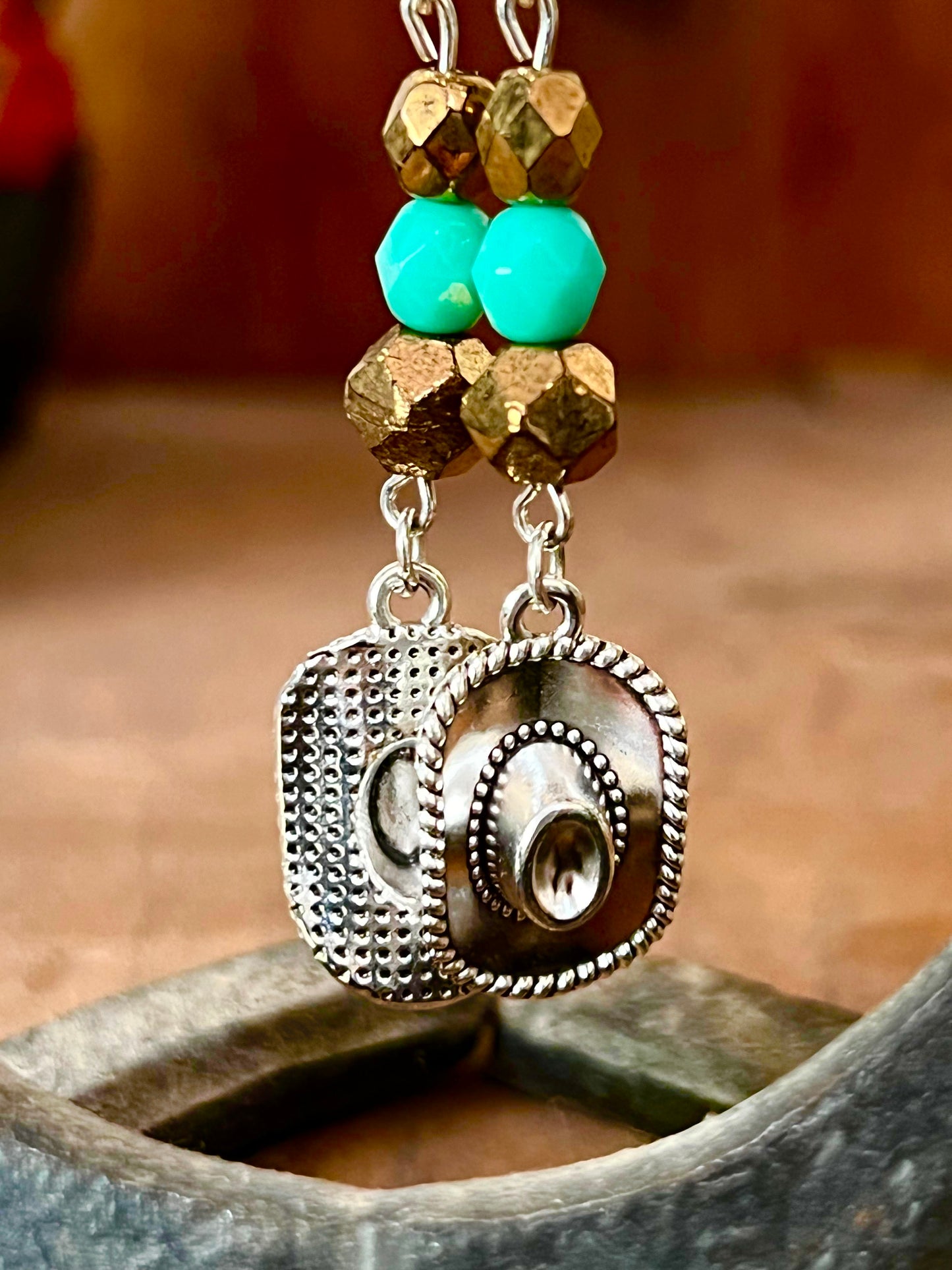 Silver & Turquoise Cowboy Hat Earrings